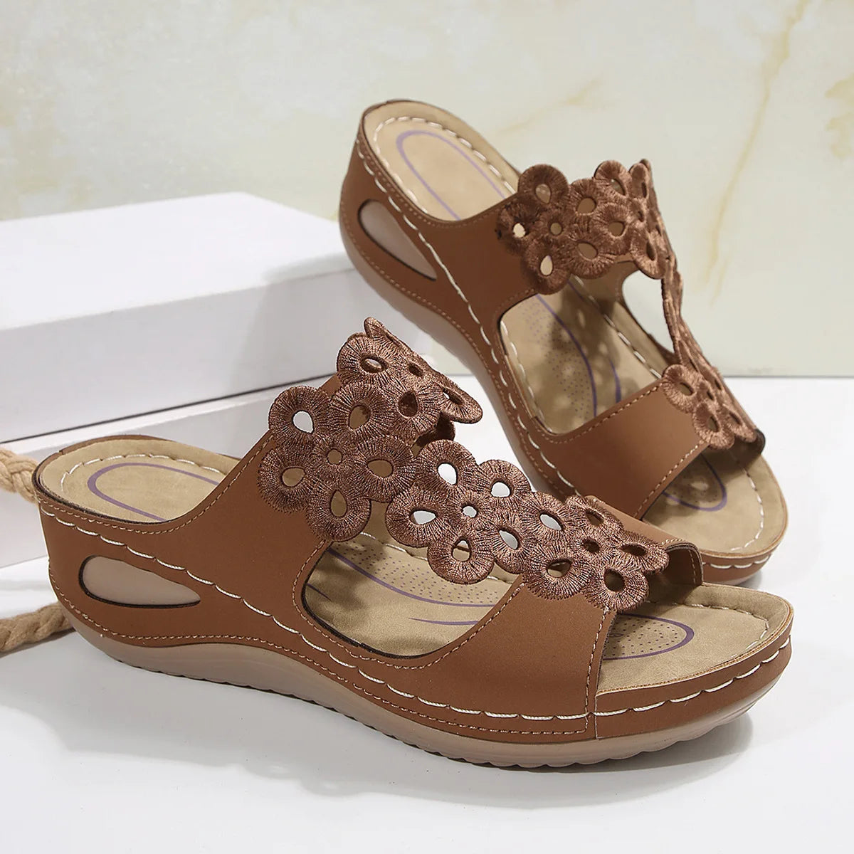 Summer 2025 Large Size Fish Mouth Casual Sandals with Wedge Heel for Women Outdoor Beach Wear Comfortable Breathable Slip-On