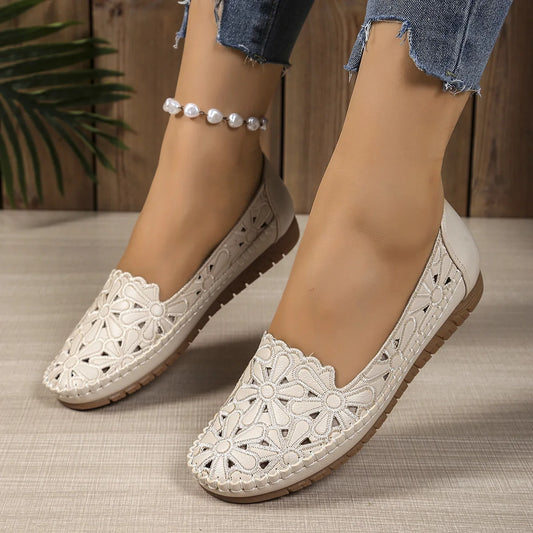 Mocassins Femme Dentelle Florale Légères et Confortables