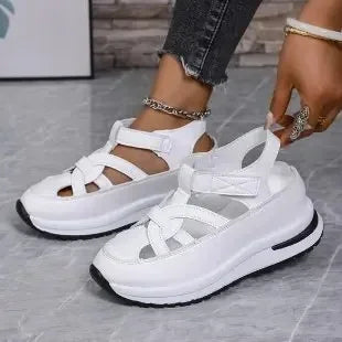 Casual Hollow out Flat Sandals Women's Summer New Style Thin Platform Thick Bottom Heightening Shoes Rubber Sole Ladies Sandals