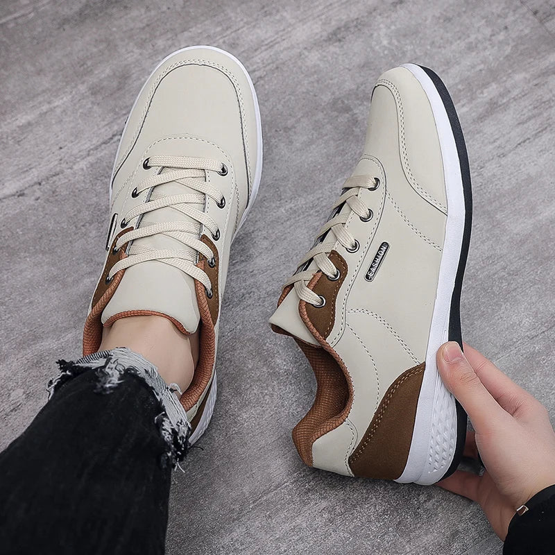 Men Waterproof Leather Walking Sneakers