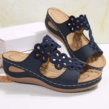 Summer 2025 Large Size Fish Mouth Casual Sandals with Wedge Heel for Women Outdoor Beach Wear Comfortable Breathable Slip-On