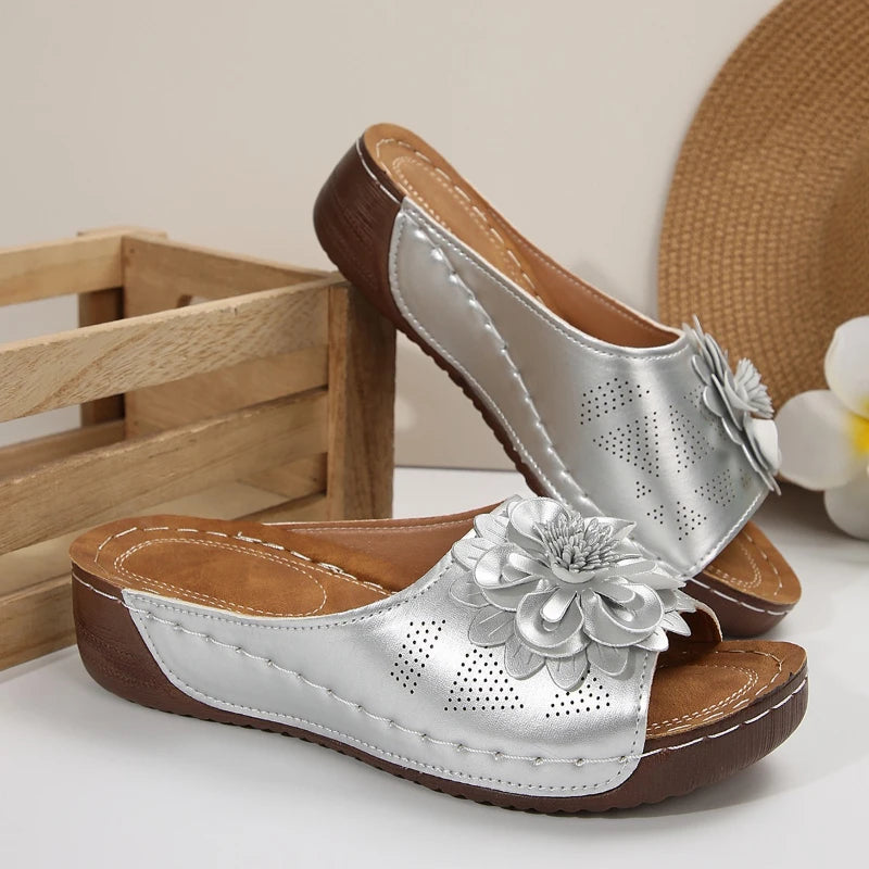 Large Size Women's Roman Style Hollow Out Lightweight Slip-On Shoes Sewing Line Cross-Border Platform Slippers