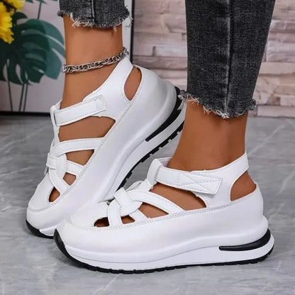 Casual Hollow out Flat Sandals Women's Summer New Style Thin Platform Thick Bottom Heightening Shoes Rubber Sole Ladies Sandals