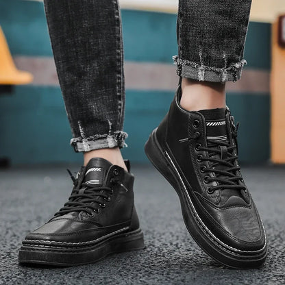 Bottes montantes décontractées en cuir pour hommes