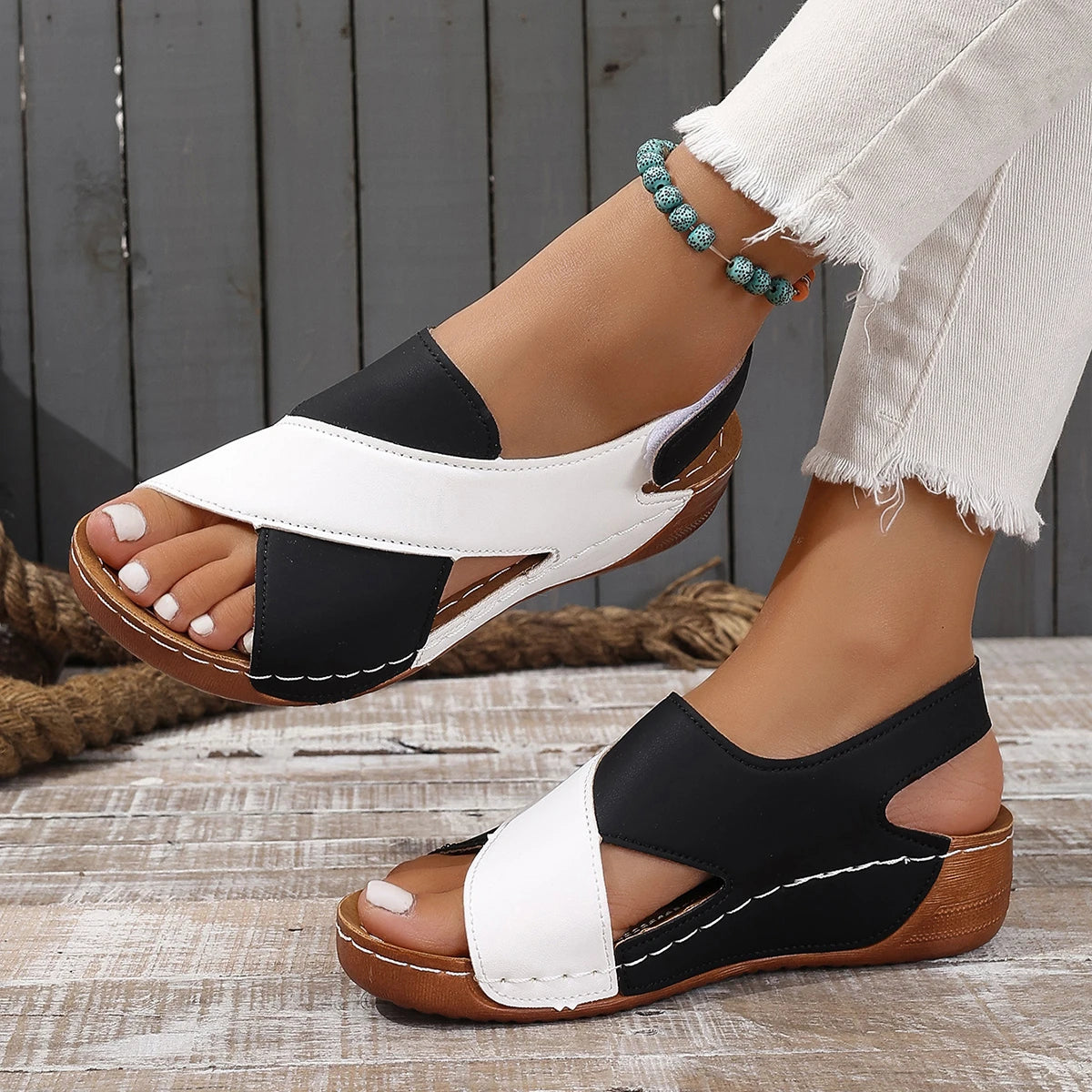 Sandales Femme Compensées Bicolores | Élégance & Confort