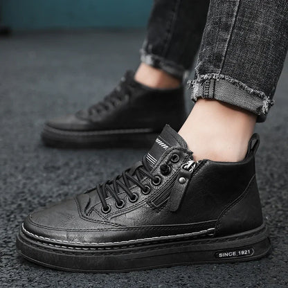Bottes montantes décontractées en cuir pour hommes