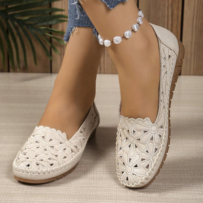 Mocassins Femme Dentelle Florale Légères et Confortables