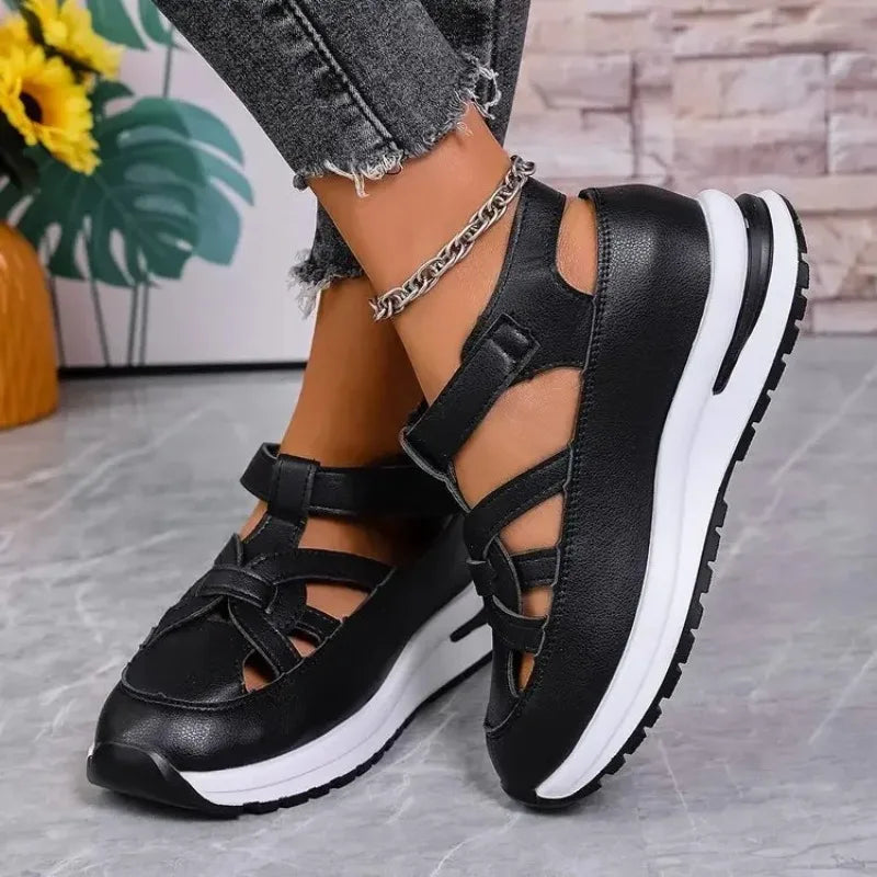 Casual Hollow out Flat Sandals Women's Summer New Style Thin Platform Thick Bottom Heightening Shoes Rubber Sole Ladies Sandals