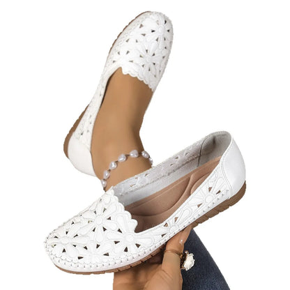 Mocassins Femme Dentelle Florale Légères et Confortables
