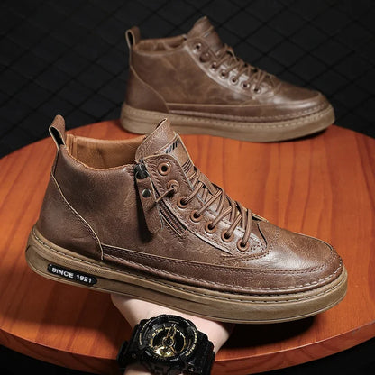 Bottes montantes décontractées en cuir pour hommes