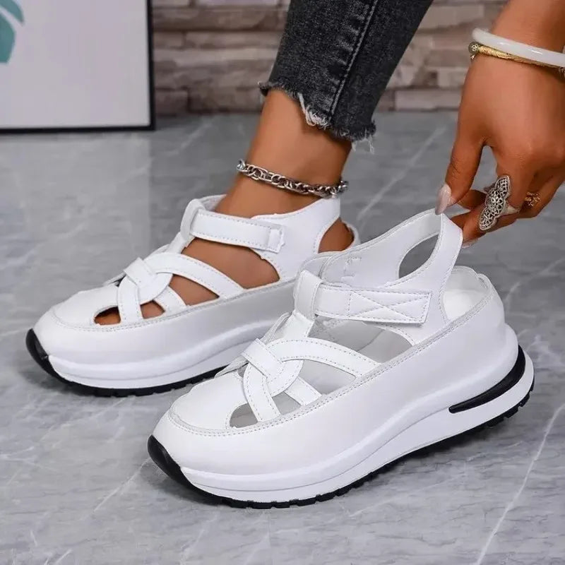 Casual Hollow out Flat Sandals Women's Summer New Style Thin Platform Thick Bottom Heightening Shoes Rubber Sole Ladies Sandals