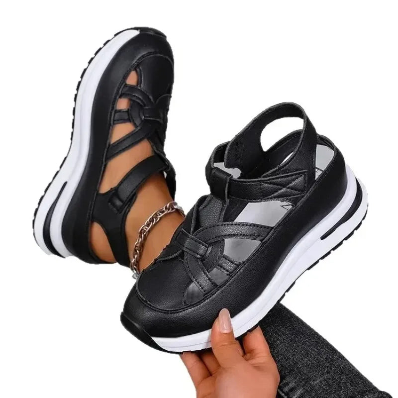 Casual Hollow out Flat Sandals Women's Summer New Style Thin Platform Thick Bottom Heightening Shoes Rubber Sole Ladies Sandals