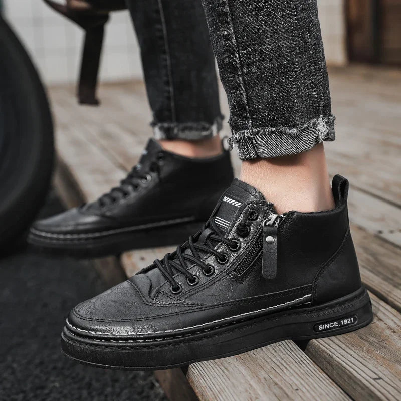 Bottes montantes décontractées en cuir pour hommes