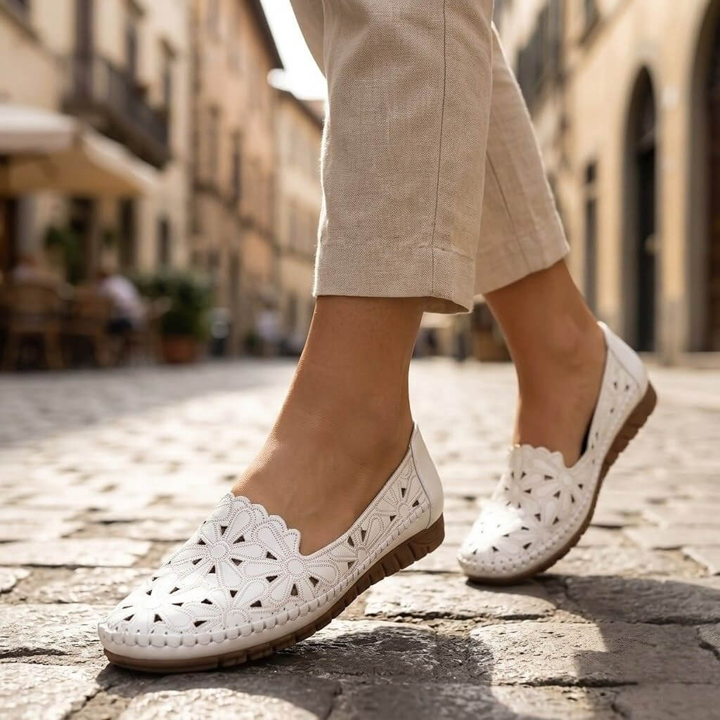 Mocassins Femme Dentelle Florale Légères et Confortables
